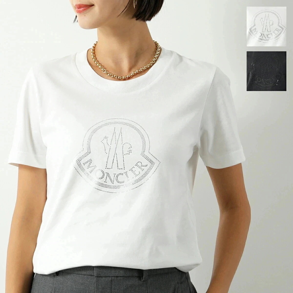 MONCLER モンクレール 半袖Tシャツ MAGLIA マーリア 8C00034 829FB レディース ラインストーン ロゴ コットン クルーネック カラー 30,527円