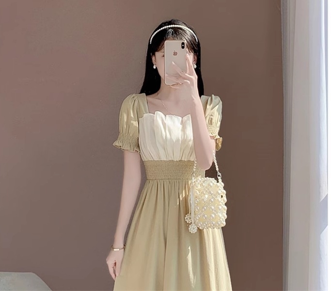 レディース 優しい ワンピース レディース 夏 着痩せ 膝丈 スカート 個性的 ワンピース ロング ロング丈 袖あり 半袖 スクエアネック 襟なし かわいい 大人可愛い カジュアル 大人 上品