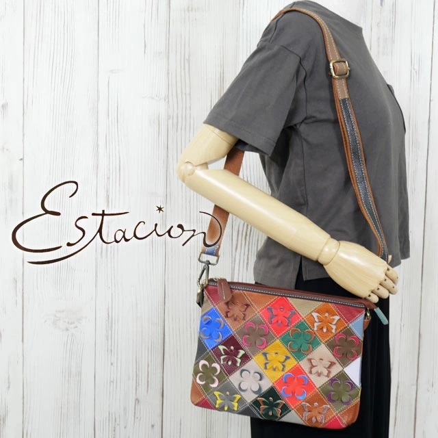 エスタシオン バッグ レディース 1307B クラッチバッグ 本革 ショルダーバッグ サコッシュ 2way マルチ カバン レザー エスニック 蝶々 バタフライ お花 斜めがけ 肩掛け カラフル