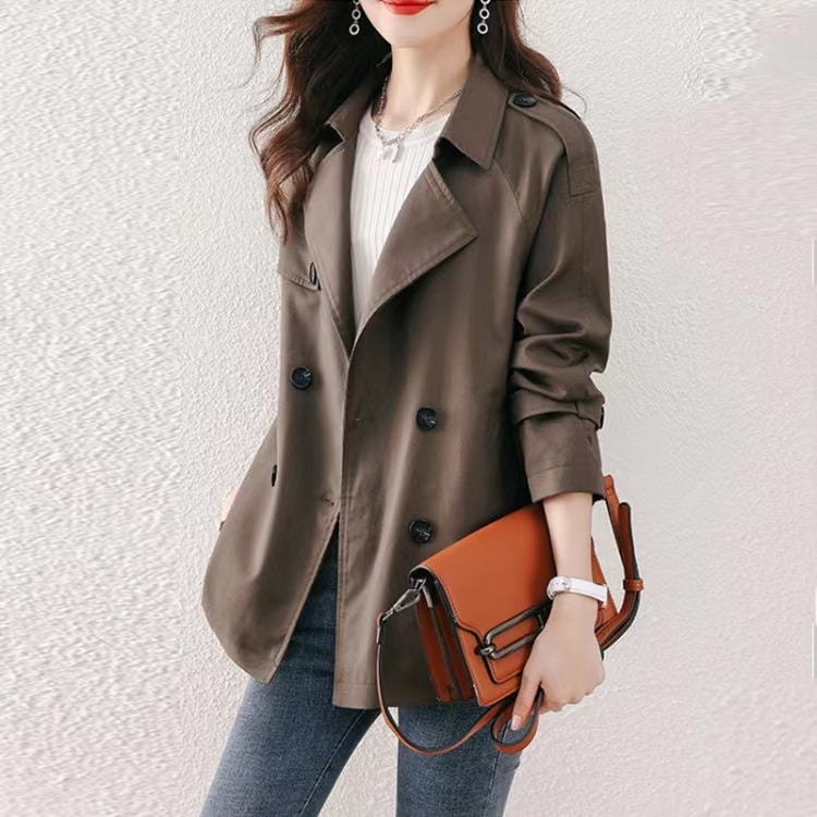 トレンチコート レディース 40代 ロショット丈ジャケットカーキ スプリングコート ダッフル 春コー