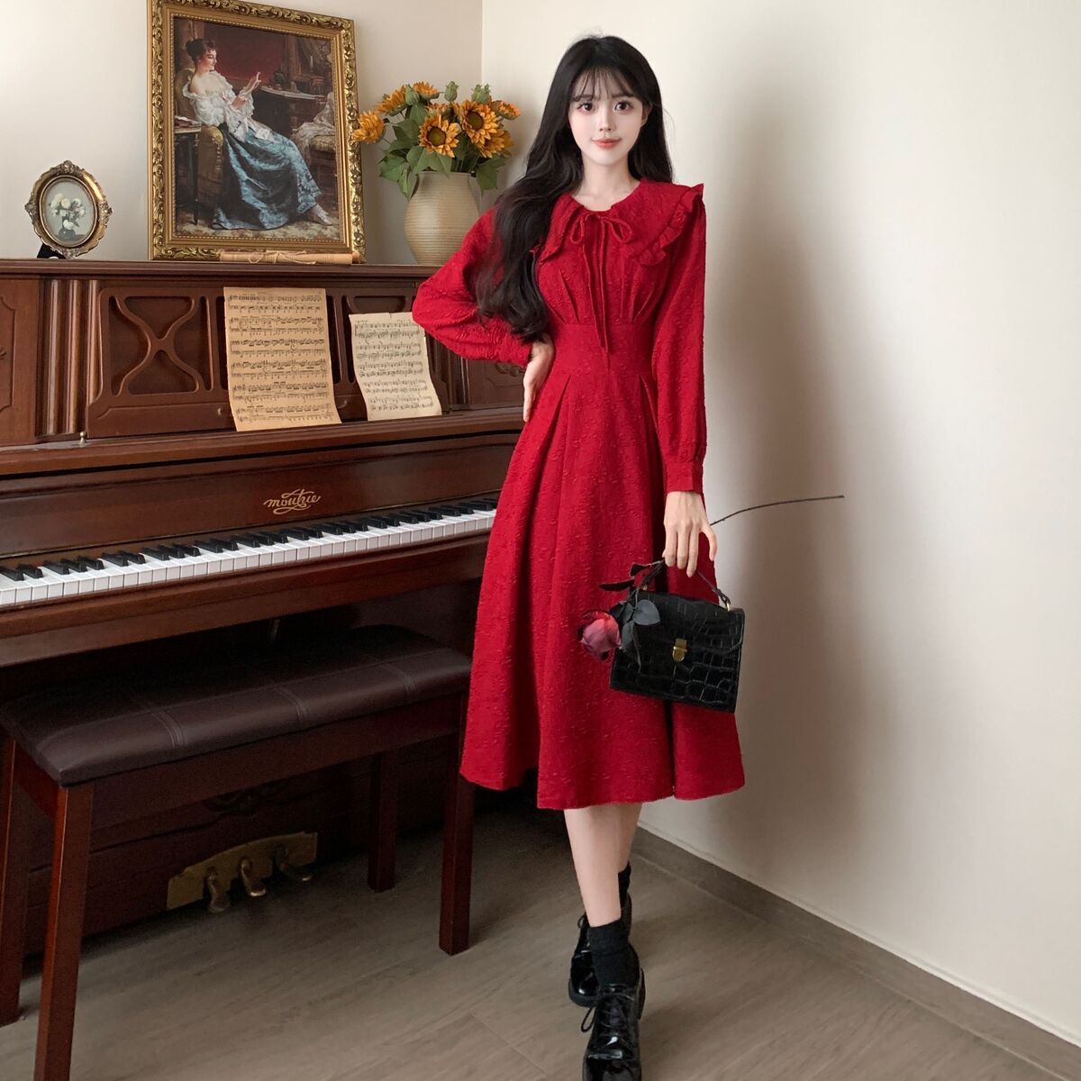 大きいサイズの秋冬服長袖ドレス太った女の子は通常腰までのロングスカートを着用できます