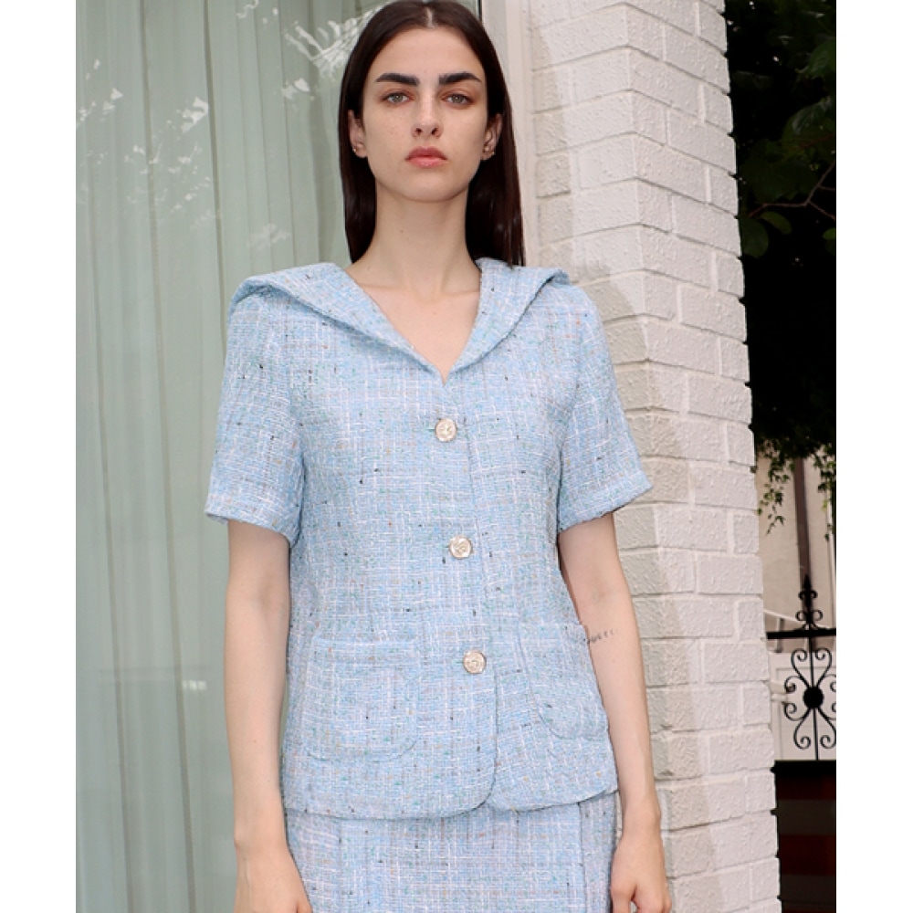 DAMAGE MNEMONICセーラーツイードブルージャケット_Sailor collar Tweed Blue JK