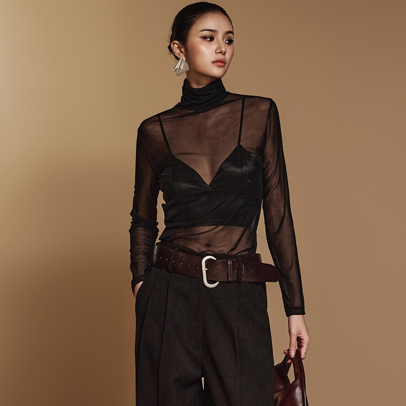 E3546 シースルー タートルネック トップ