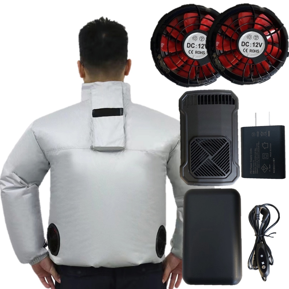 空調作業服　空調エアコンジャケット ファンケーブルバッテリー エアコンファン付き（夏冬兼用） 大きいサイズ 12Vバッテリー 12Vファン 冷却 24℃の送風