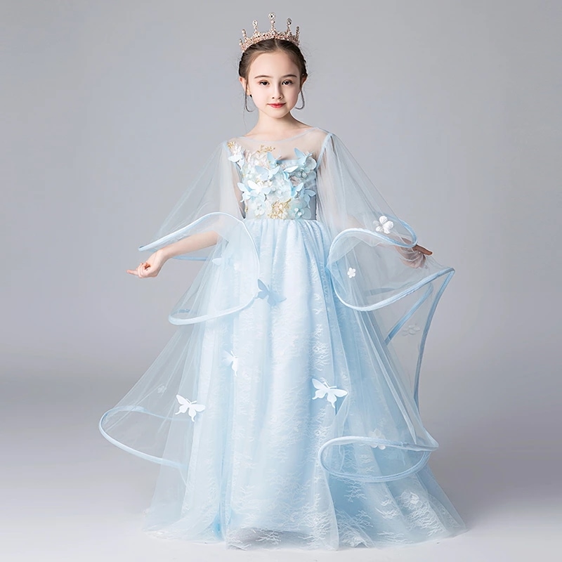新品 子供ドレス ピアノ発表会 ドレス 袖あり ロングドレス ジュニア フラワーガール ワンピース 女の子 キッズドレス 子どもドレス フォーマルドレス プリンセスドレス aライン 子供服 卒業式 七