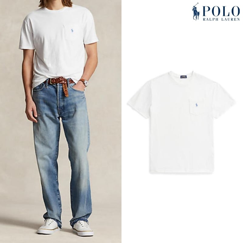 [ポロラルフローレン] レディース クラシックフィット コットン リネン ポケット Tシャツ / SHORT SLEEVE T-SHIRT WHITE