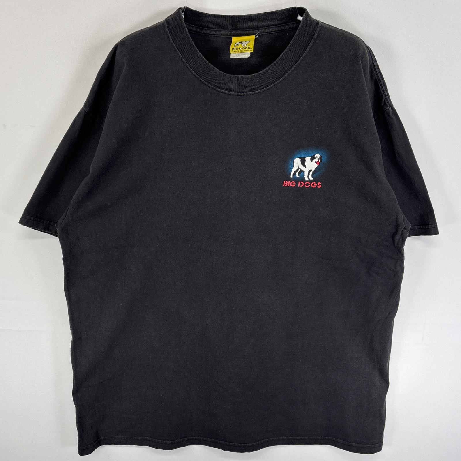 古着 90s/90年代 ビッグドッグス BIG DOGS 半袖Tシャツ 両面 ラバープリント バイク コピーライト@1999 LARGE ブラック メンズ