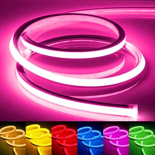 LEDテープライト 100V EL蛍光チューブ 高輝度 屋外 防水 室内 LEDライト ネオンライト 切断可能 折り曲げ自在 間接照明 配線不要 プラグアンドプレイ（ピンク 20メートル）