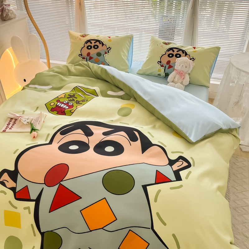 かわいいのイン 漫画クレヨンしんちゃん ウォッシュドシルク 4点セット ガーリーハート サマーアイスシルク寝具