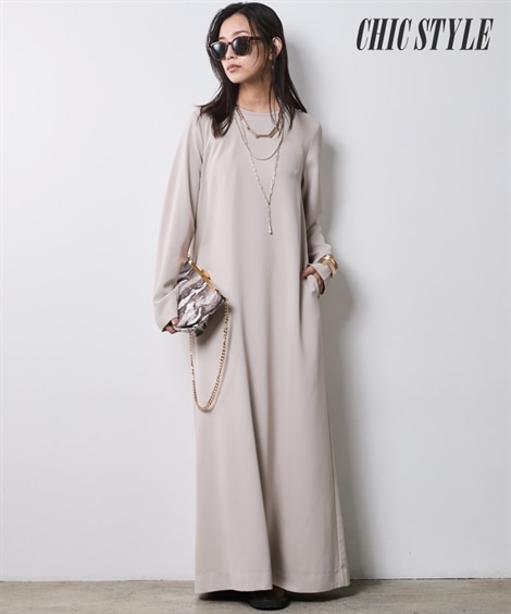 ロング・マキシ丈/半袖 クルーネックマキシワンピース 大きいサイズ有 シックスタイル