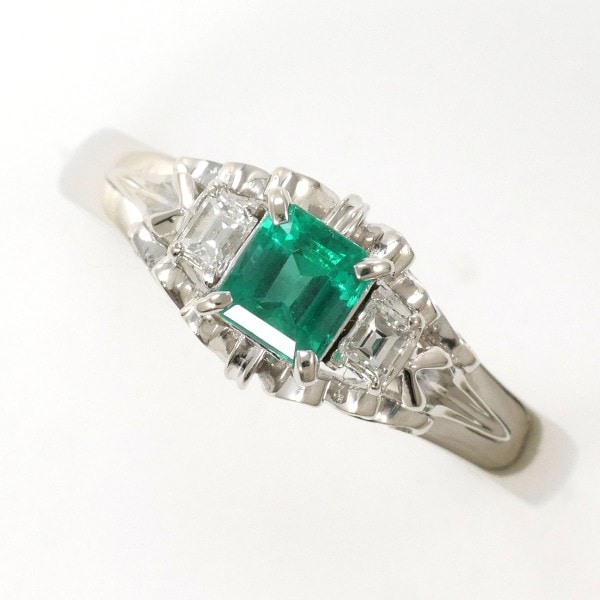 PT900 プラチナ リング 13号 エメラルド 0.35 ダイヤ 0.08 ジュエリー 中古