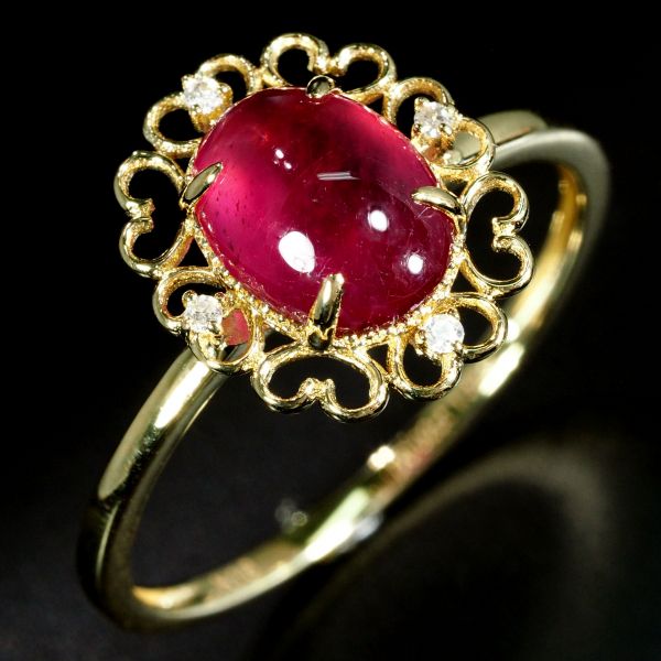 天然石 ダイヤモンド ルビー リング 指輪 刻印有 18金 YG 74