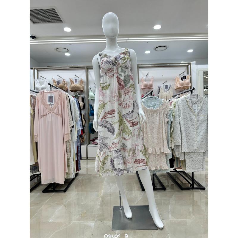 ブラカップ内蔵 NR スラブ 葉っぱ柄 ノースリーブ 女性ワンピース GW1973T (スターフィールド COEX)