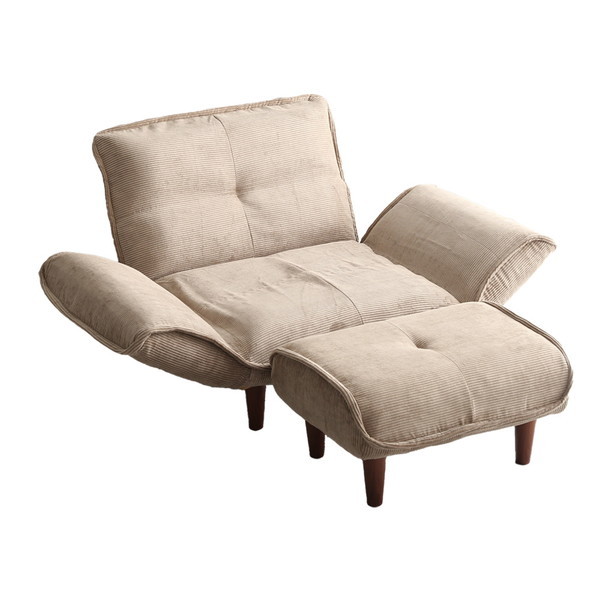 ホームテイスト SH-07-CDS1P-S 肌触りが良いコーデュロイソファ 1人掛け オットマンセット Qooliss-クーリス- ベージュ メーカー直送