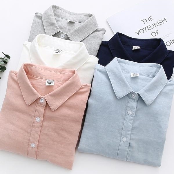 レディース トップス シャツ 前開き 長袖 袖あり 襟付き ポロカラー ワイド フェミニン ボタン ヴィンテージ 中厚手 綿 かわいい 大人可愛い きれいめ シンプル カジュアル 上品 おしゃれ