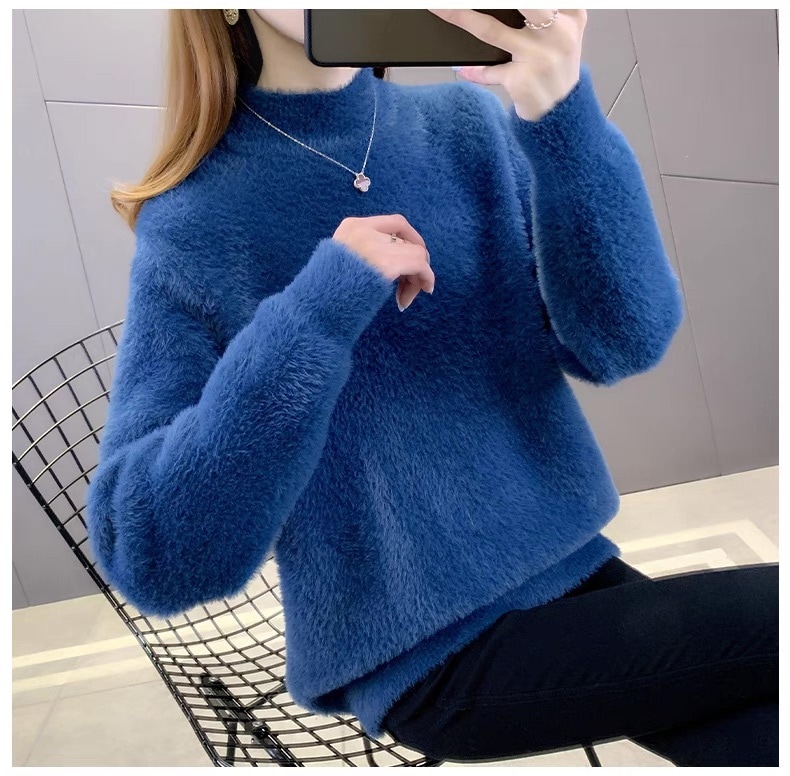 レディース トップス ニット セーター プルオーバー 長袖 ハイネック ボトルネック フェミニン もこもこ ふわふわ ふっくら かわいい 大人可愛い きれいめ シンプル 上品 おしゃれ レトロ