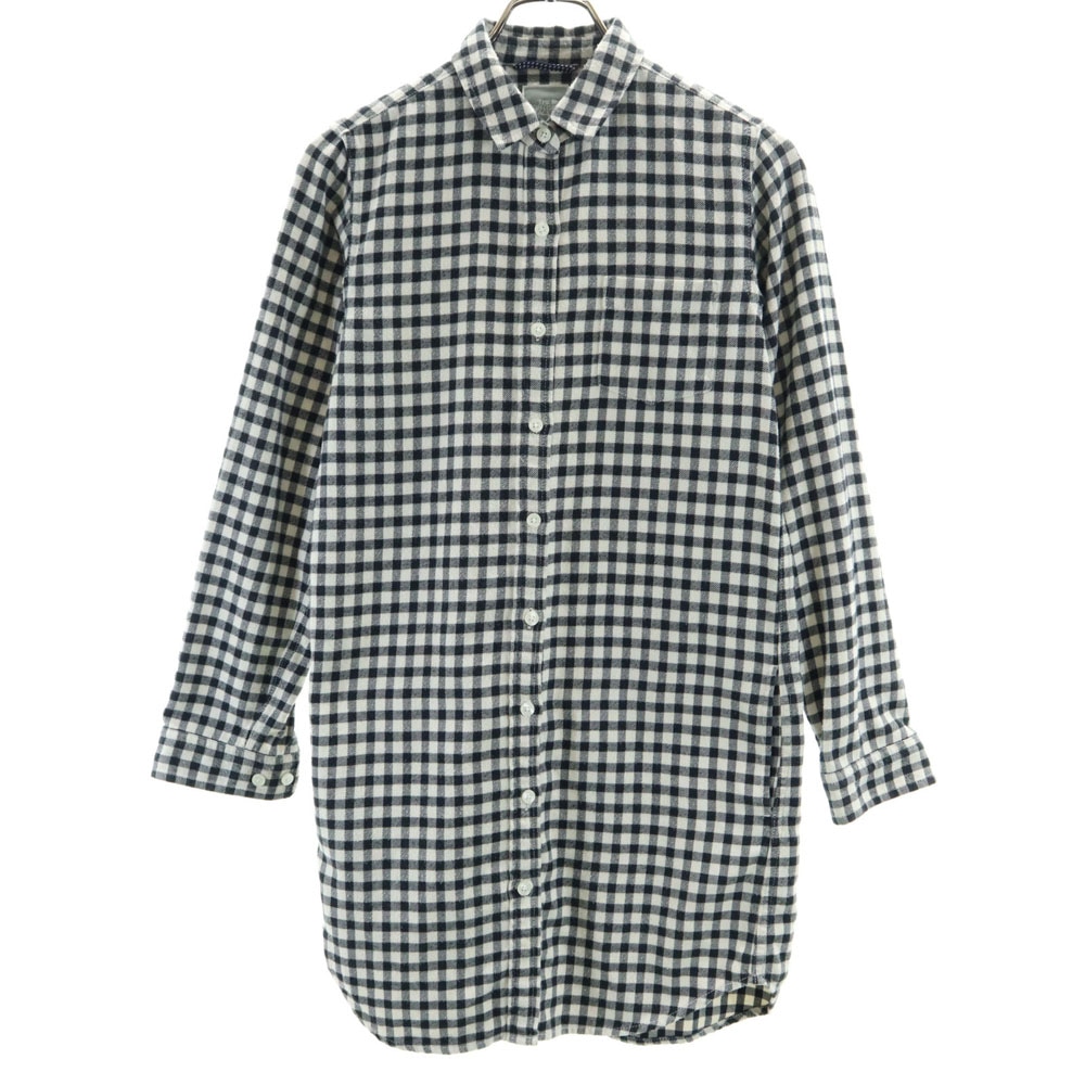 NRW61218 アウトドア チェック柄 長袖 ロングシャツ S 黒×白 レディース