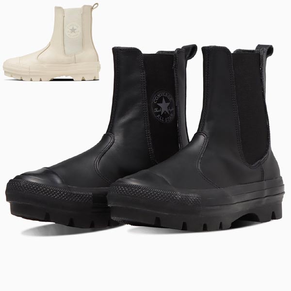 レザーオールスターR サイドゴア チャンク SHIN ハイカット R SG CHUNK SHIN-HI アイボリー ブラック スニーカー