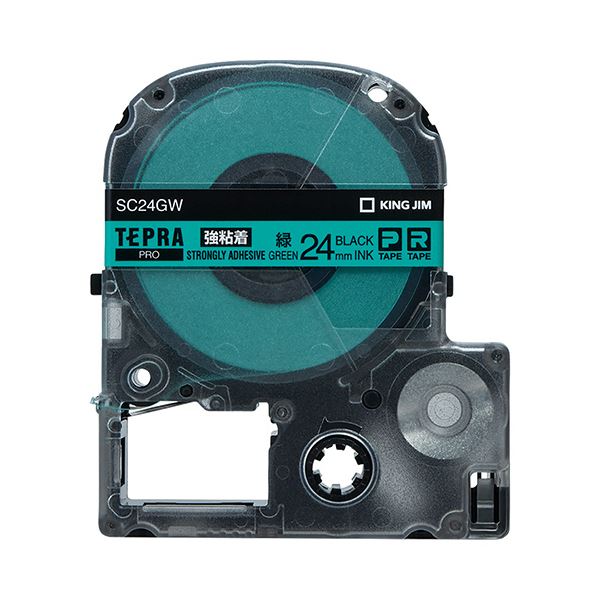 （まとめ） キングジム テプラ PRO テープカートリッジ 強粘着 24mm 緑／黒文字 SC24GW 1個 (4セット)