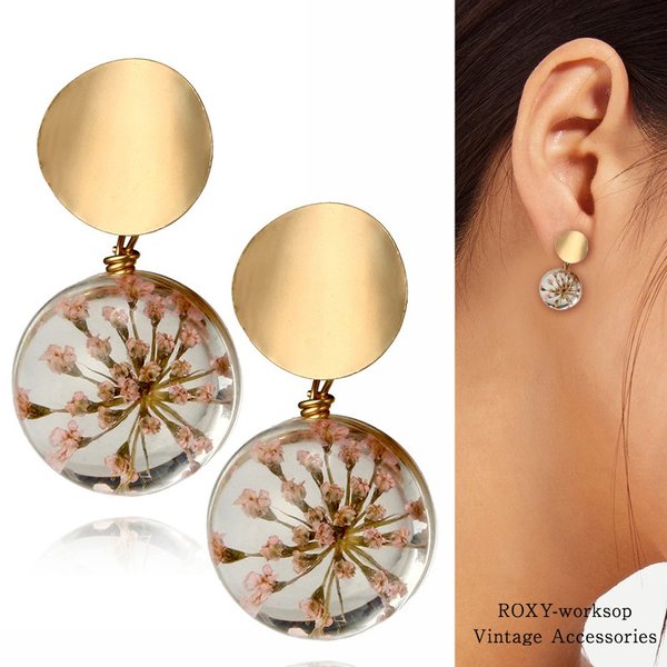 レジン クリア ピアス 花 ゴールド ドライフラワー ハンドメイド ボール 透明 フラワー ピアス 世界の Www Quartzhotel Mx
