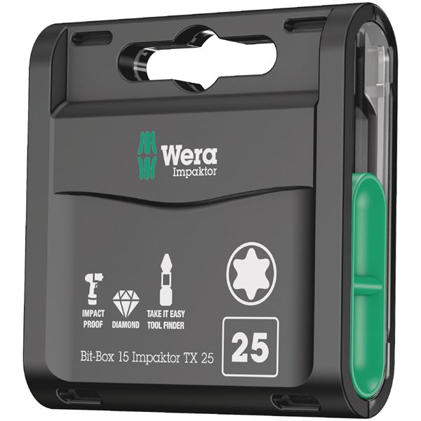 WERA ヴェラ 15本組 差込6.35mm インパクトトルクスビットセット サイズTX25 全長25mm 057775 工具 ツール DIY 作業工具 道具
