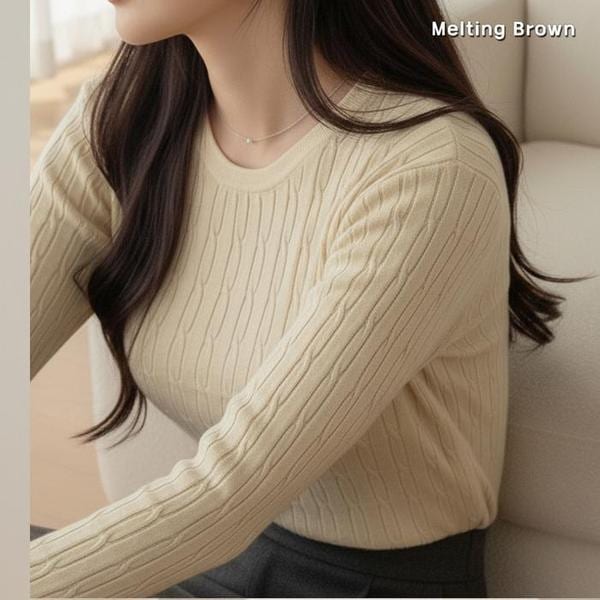 女性ラウンドニットケーブルニットIN30