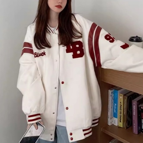 ユニフォーム風 レディース ジャケット アウター 上着 ミドル丈 長袖 ベースボールカラー 前開き ボタン 薄手 コットン カジュアル おしゃれ かっこいい レトロ ラフ メンズライク ボーイッシュ