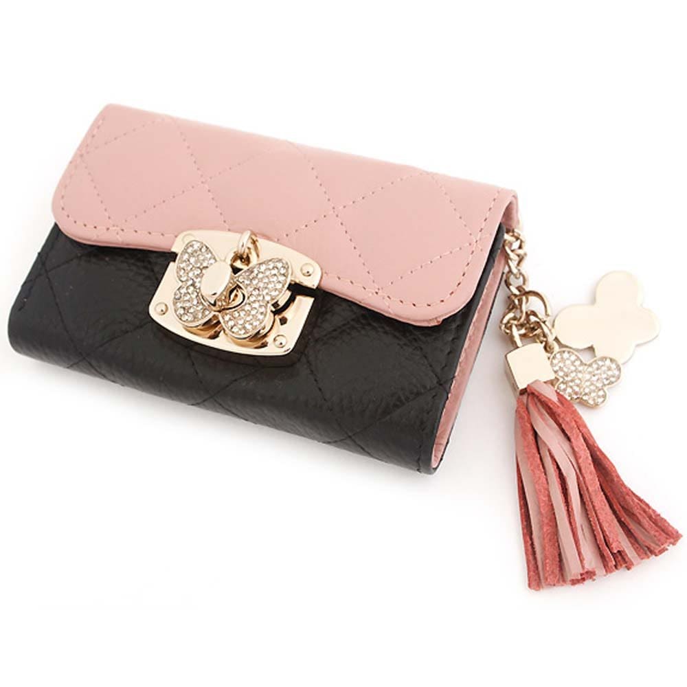 [OMNIA] オムニアー 天然牛革 レディース キーケース／キーホルダー リーピー (ピンク+ブラック)