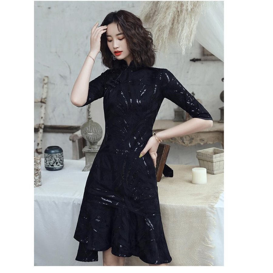 パーティードレス 結婚式 袖あり ミモレ丈ドレス マーメイドドレス ウエディングドレス 大きいサイズ