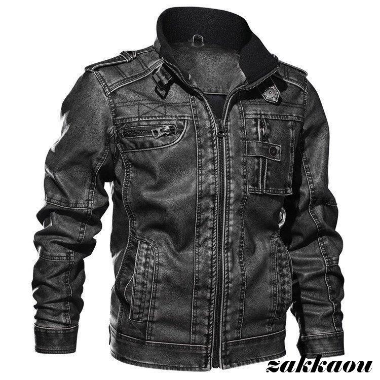 秋冬 レザージャケット メンズ革ジャン 大きいサイズ カジュアル 立ち襟 ライダースジャケット バイクウェア シングル 防寒防風 お兄系 6,051円