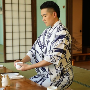 日本の着物男性の新型竹柄アイロン無料四季通用男性伝統正装着物
