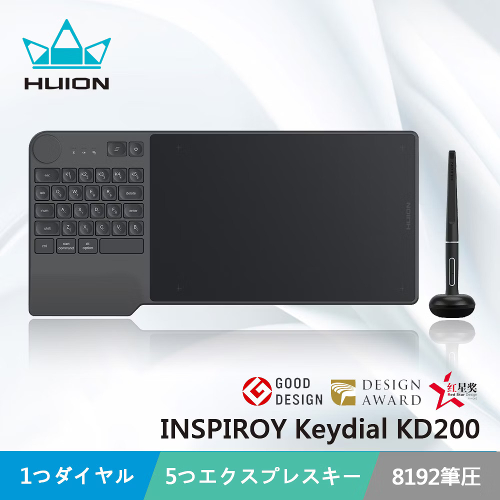 8.9x5.6インチペンタブレット Bluetooth対応 iPhoneやiPadのibisPaint APP対応 左手キーとダイヤル キーボード Inspiroy Keydial KD200