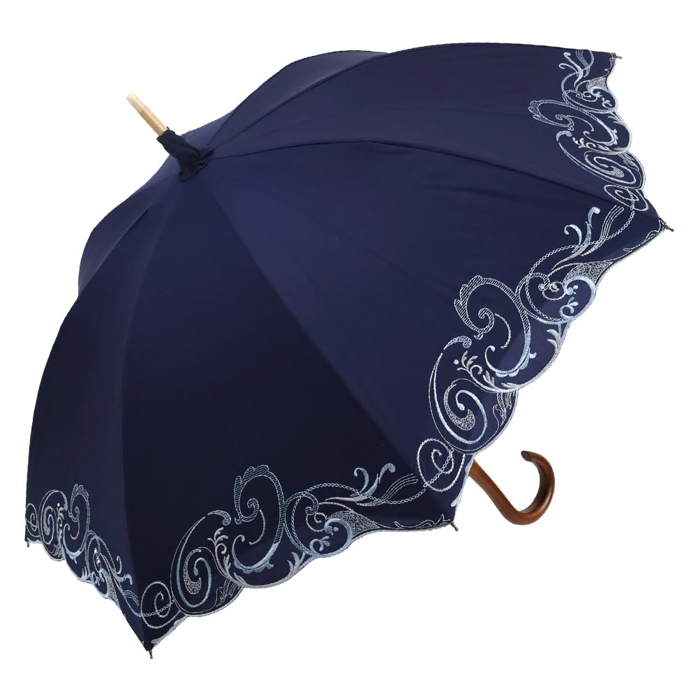 [シノワズリーモダン] 日傘 晴雨兼用 長傘 レディース かわず張り 完全遮光 UPF50＋ 遮熱 逃熱 UVカット100％ 全面刺繍 ペイズリー クリスタル プレシオサ ギフト 母の日