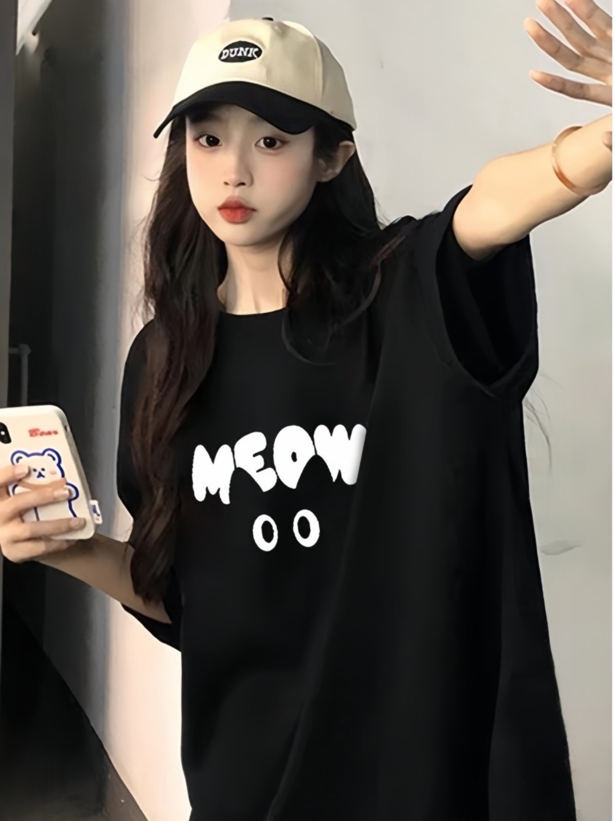 黒の純綿半袖Tシャツ女子学生向け夏の高校生向けゆったり半袖トップス