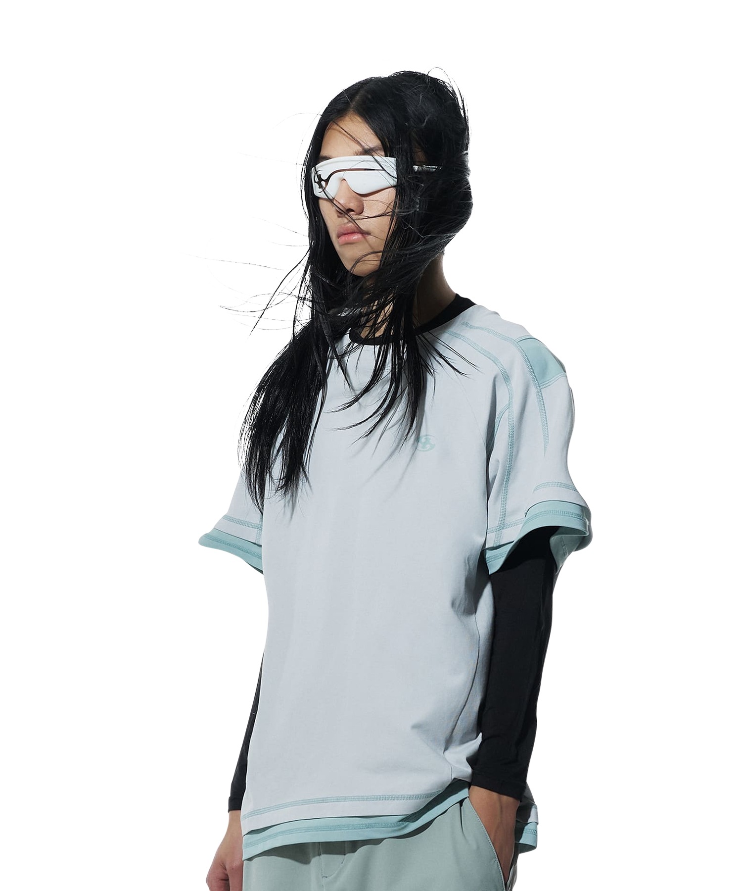 【SANSANGEAR】 24SS MESH PANELED T-SHIRT : LIGHT GREY