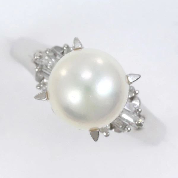 PT900 プラチナ リング 14号 パール(真珠) 約8mm ダイヤ 0.15 ジュエリー 中古