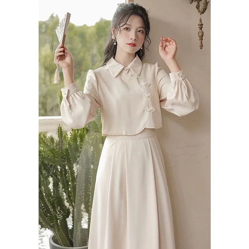 レトロ チャイナドレス ワンピース レディース 24新作 ヤング ガーリー 長袖 感 スカート のワンピース ワンピースワンピース ドレス ワンピース パーティードレス ロングワンピー