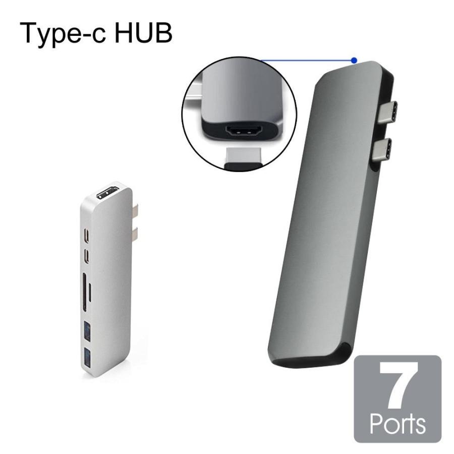 Type-C 7 in 1 USBハブ マルチポートアダプタ Type-C to HDMI 変換アダプタ 4K高解像度 Thunderbolt 3（USB-C）ポート+USB 3.0ポート/SD/TF