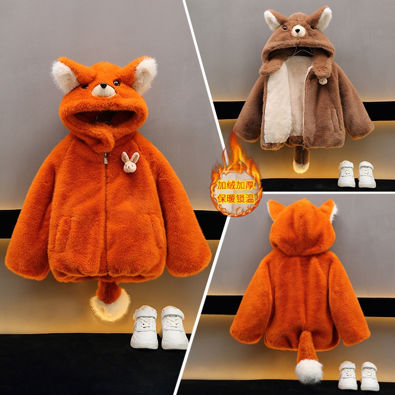子供用冬フリースジャケット2024冬ジャケット男の子と女の子用キルティング厚く暖かいイミテーションファーセーター