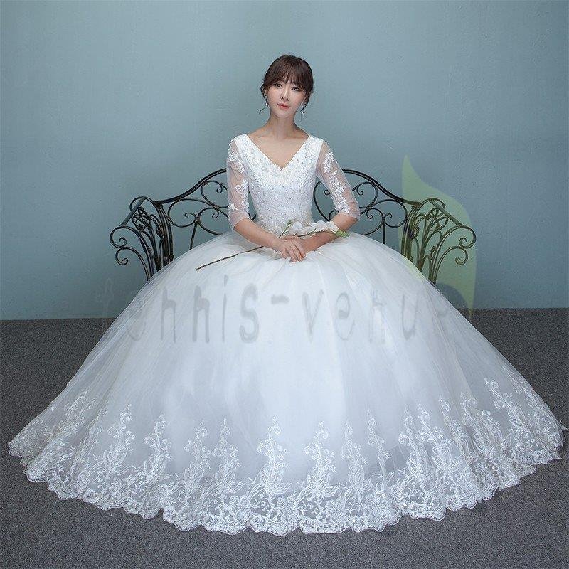 ウエディングドレス 長袖 安い 二次会 ウェディングドレス 結婚式 エンパイア 花嫁 ドレス 白 プ