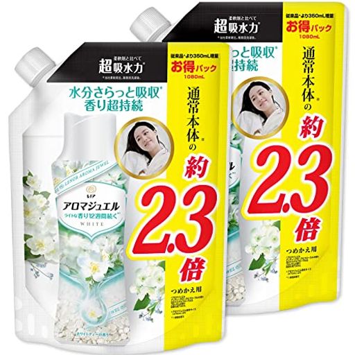 【まとめ買い】 レノア ハピネス アロマジュエル 香り付け専用ビーズ ホワイトティー 詰め替え 特大 1080ML × 2個
