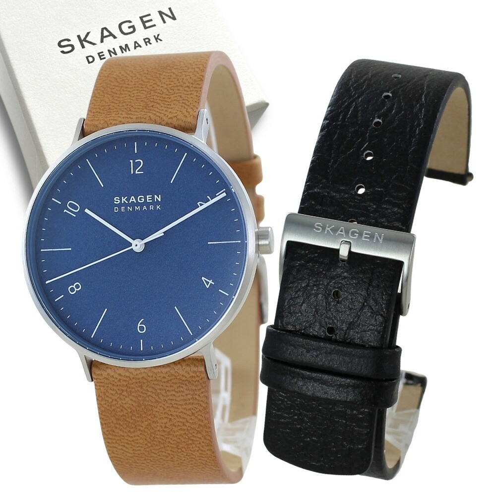 スカーゲン SKAGEN メンズ腕時計 替えベルト付き ネイビー ブラウン ブラック レザーベルト 北欧 シンプル プレゼント ギフト SKW1149 成人 卒業 入学