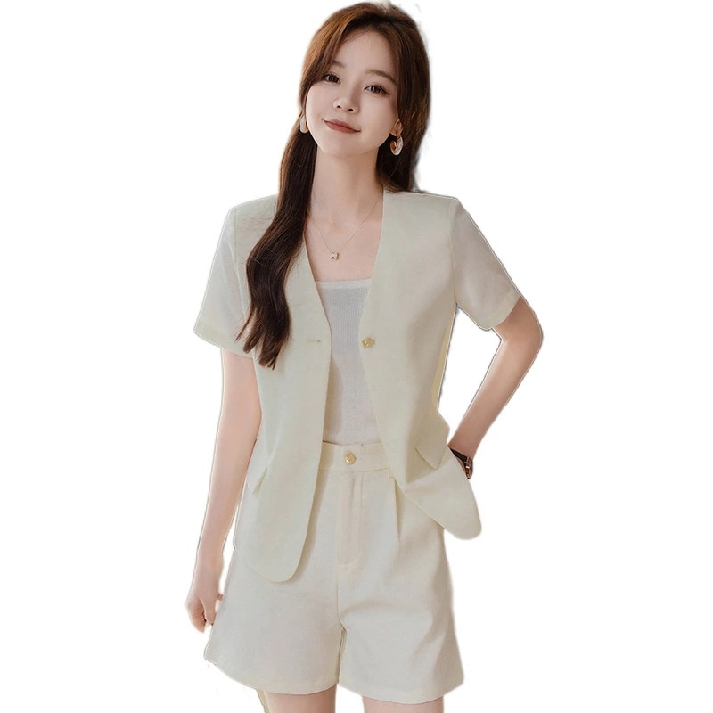 レディース スーツ セットアップ 夏用 薄手 カジュアル ショートジャケット ショートパンツ ファッション