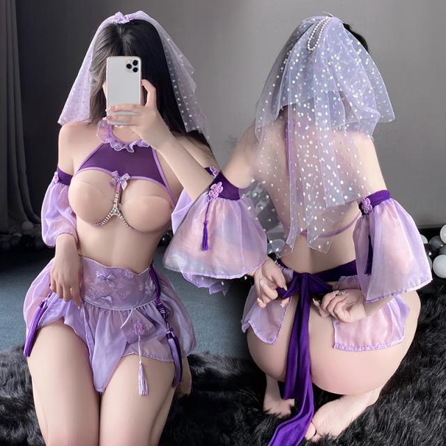 ウェディングドレス 花嫁 結婚式 洋服 コスプレ セクシー コスチューム ガーター ランジェリー ベビードール レオタード 胸あき オープンクロッチ　かわいい 女性 レディース
