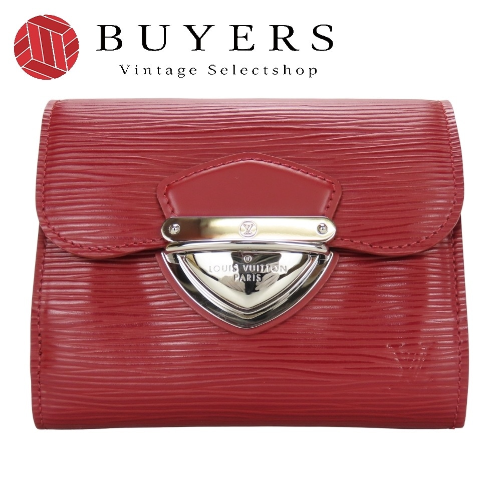 中古 三つ折り財布 ポルトフォイユ　ジョイ M6658M エピレザー ルビー シルバー金具 普段使い 小物 レディース 女性