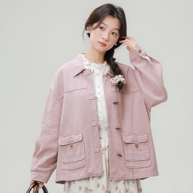 【急速発送】秋の牛角ボタン水洗デニムジャケットレトロゆったり低身長けだるい風ジャケットトップスジャケット 韓国ファッション秋の万能アイテム