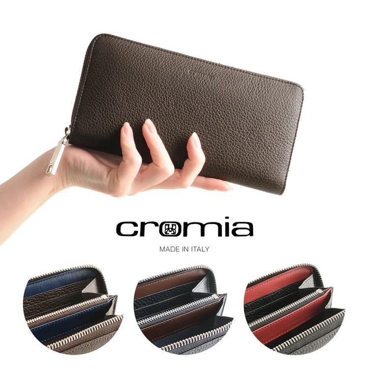 [cromia]牛革レザー長財布ラウンドファスナーイタリア製