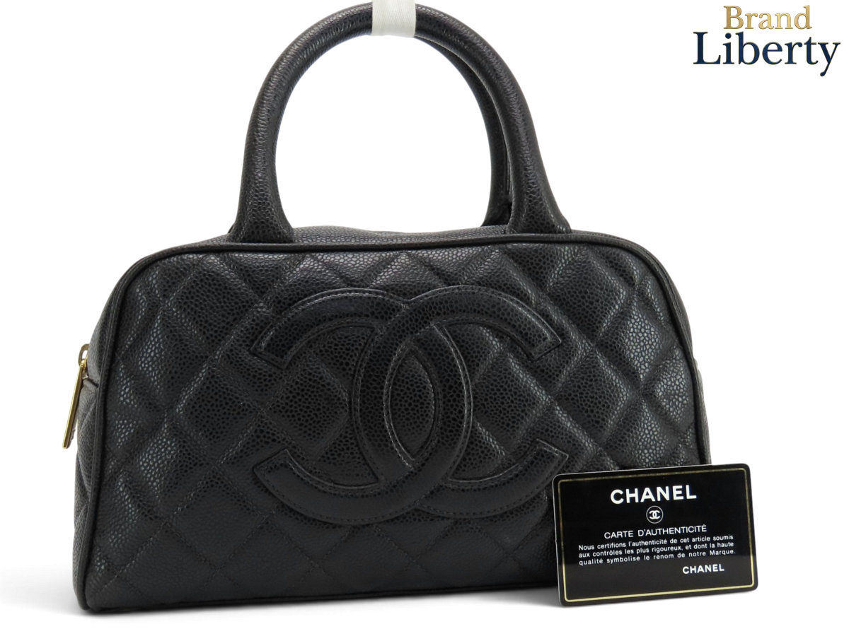 美品シャネルCHANELヴィンテージココマークキャビアスキンミニボストンバッグハンドバッグブラックゴールド金具グレインドカーフスキンA20996
