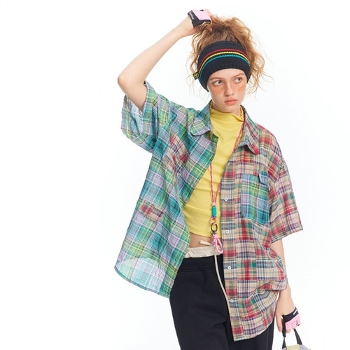 ヴィンテージチェックミックス配色シャツ