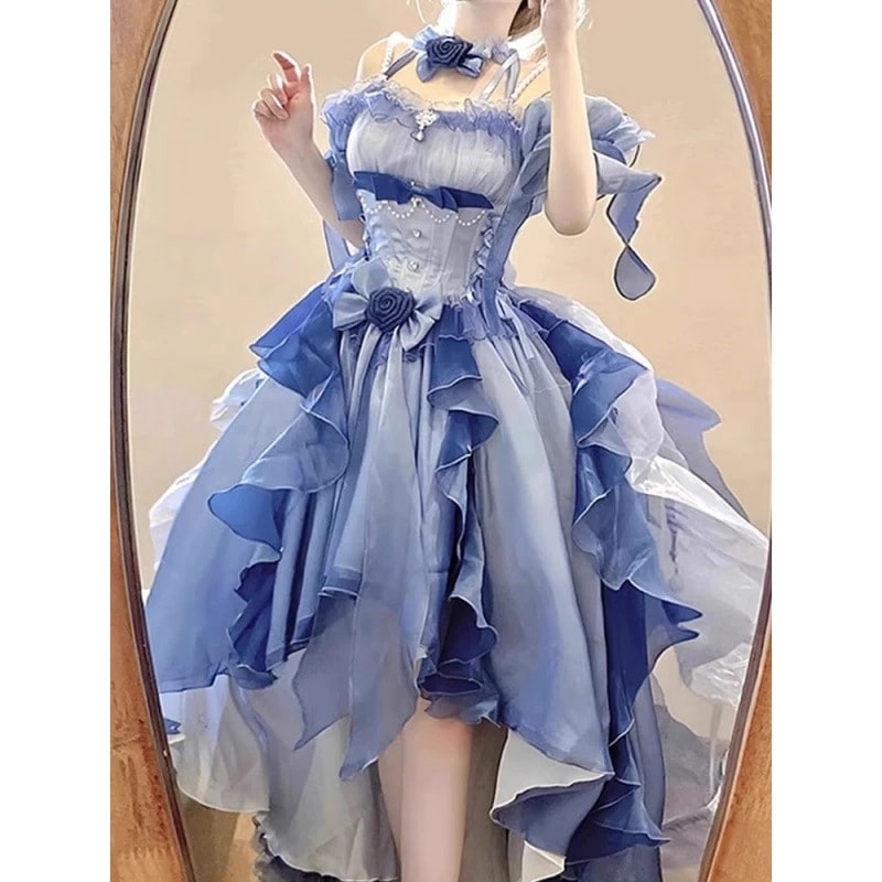 ロリータ レディース ロリータドレス ふわふわ スウィートブルードレス ウェディングドレス プリンセスドレス 秋ワンピースドレスその他 ワンピースドレス